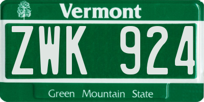 VT license plate ZWK924