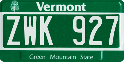 VT license plate ZWK927