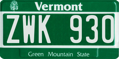 VT license plate ZWK930