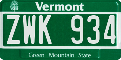 VT license plate ZWK934