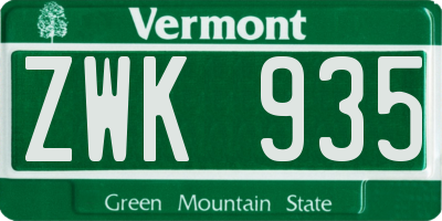 VT license plate ZWK935