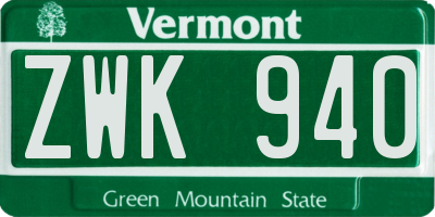 VT license plate ZWK940