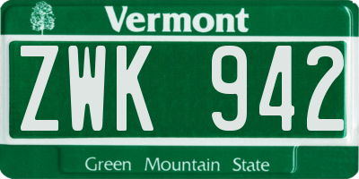 VT license plate ZWK942