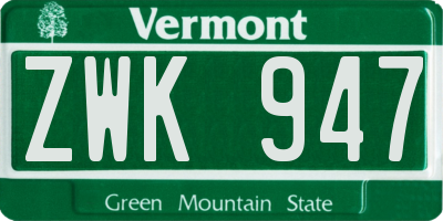 VT license plate ZWK947