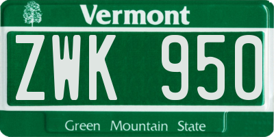 VT license plate ZWK950