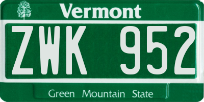 VT license plate ZWK952