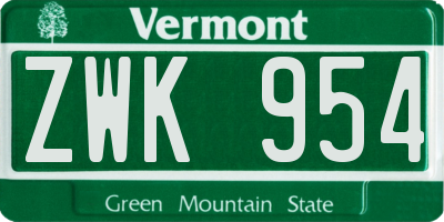 VT license plate ZWK954