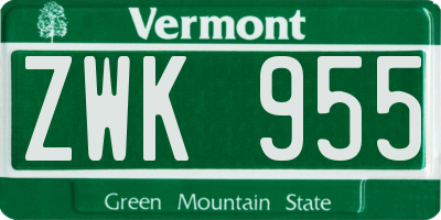 VT license plate ZWK955