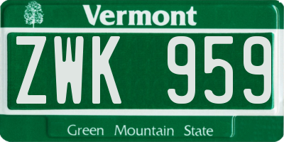 VT license plate ZWK959