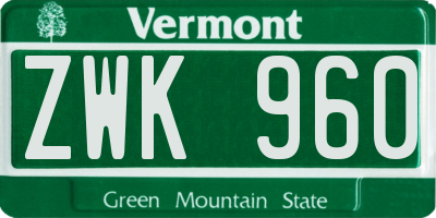 VT license plate ZWK960