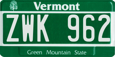 VT license plate ZWK962