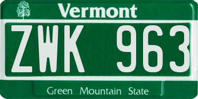 VT license plate ZWK963