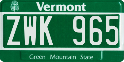 VT license plate ZWK965