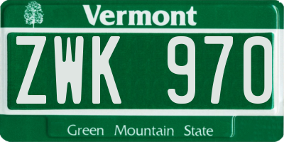 VT license plate ZWK970
