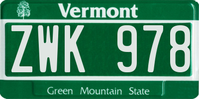 VT license plate ZWK978