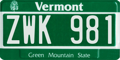 VT license plate ZWK981