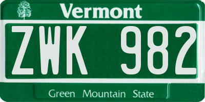 VT license plate ZWK982