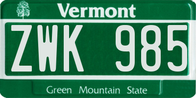 VT license plate ZWK985
