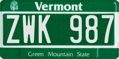 VT license plate ZWK987