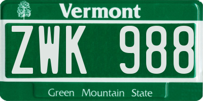 VT license plate ZWK988