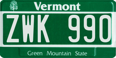VT license plate ZWK990