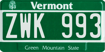 VT license plate ZWK993