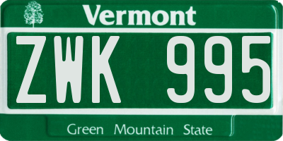 VT license plate ZWK995
