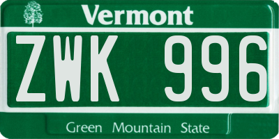 VT license plate ZWK996