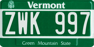 VT license plate ZWK997