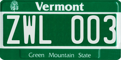 VT license plate ZWL003