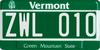 VT license plate ZWL010