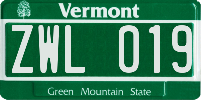 VT license plate ZWL019