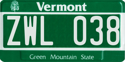 VT license plate ZWL038