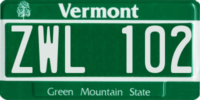 VT license plate ZWL102