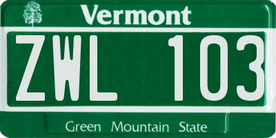 VT license plate ZWL103