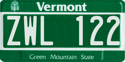 VT license plate ZWL122