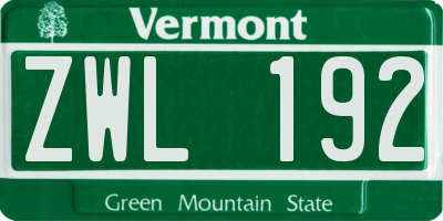 VT license plate ZWL192