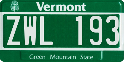 VT license plate ZWL193