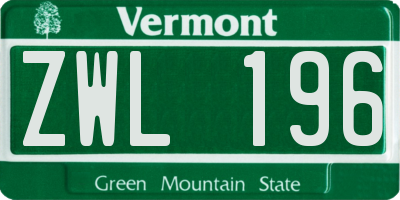 VT license plate ZWL196