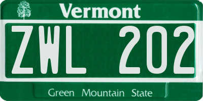 VT license plate ZWL202