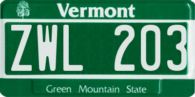 VT license plate ZWL203