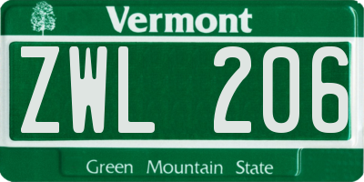 VT license plate ZWL206