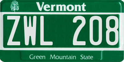 VT license plate ZWL208