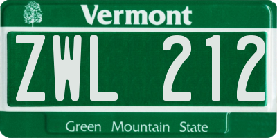 VT license plate ZWL212