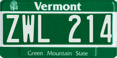 VT license plate ZWL214