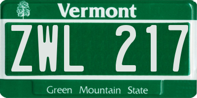 VT license plate ZWL217