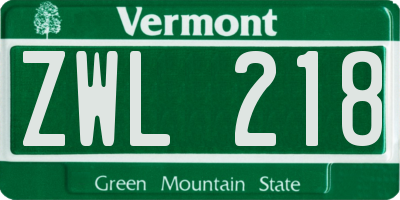 VT license plate ZWL218