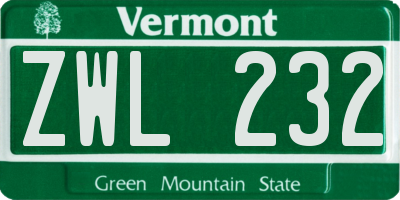 VT license plate ZWL232