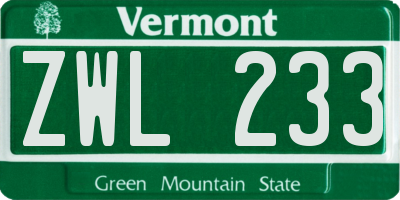 VT license plate ZWL233