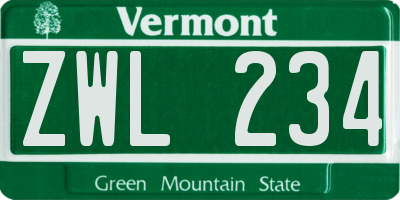 VT license plate ZWL234